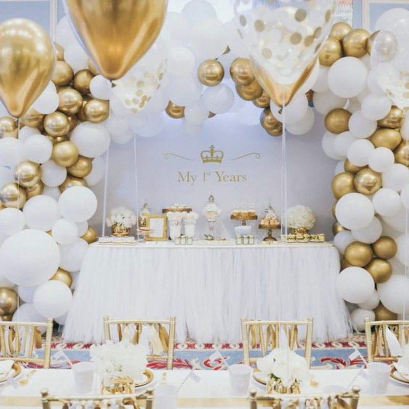 PartyWoo White and Gold Balloons, 140 pcs White and Metallic