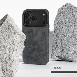 AKANTRA Italy Alcantara Case for iPhone17 Series,Handmade Fully-Wrapped Synthetic Suede Cover, Compatible with Mag-Safe Wireless Charging (Black, iPhone17 Pro Max)