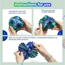 3D Printed Gearsphere - Steampunk Fidget Gear Ball, Spinning Stress Relief Toy for Adults & Kids (Blue and green, 2.4 Inch) - Office Desk Gadget, Anxiety Relief, Unique Gift for Christmas/Birthday (3)