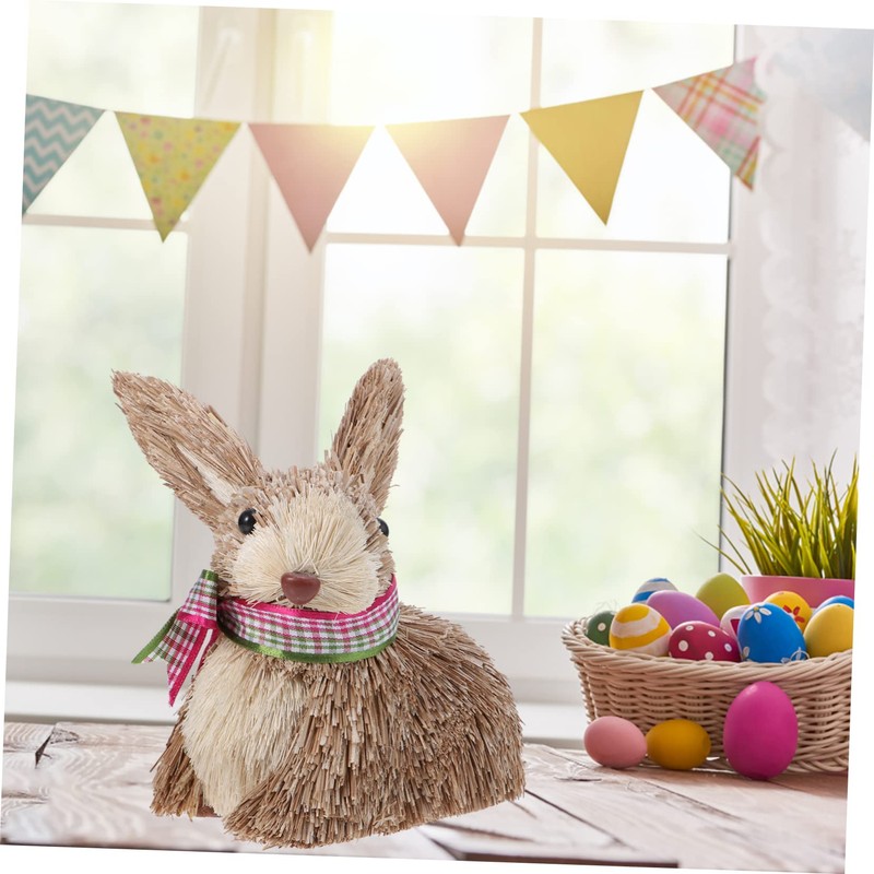 BIUDECO Easter Bunny Decor Straw Rabbit Ornament Handmade Bunny Straw