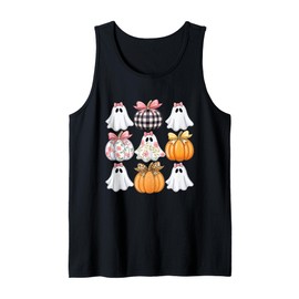 Cute Ghost Pumpkin Bow Autumn Halloween Seasonal Decor Tank Top