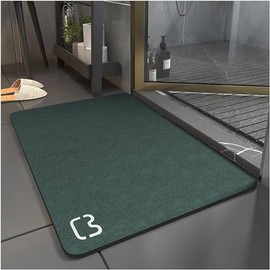 Absorbent Bath Mat, Non-Slip Microfibre Bath Mat, Shower Mat, Non-Slip, Quick Drying, Rug for Living Room, Kitchen and Toilet, Machine Washable (Dark Green, 40 x 60)