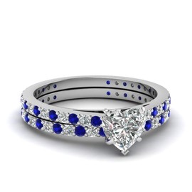 55Carat Classic Delicate Diamond Wedding Set Sterling Silver Created Blue Sapphire Heart Shape Blue Color Petite Engagement Rings Prong Setting in Size 8 Handcraft Chakra Healing