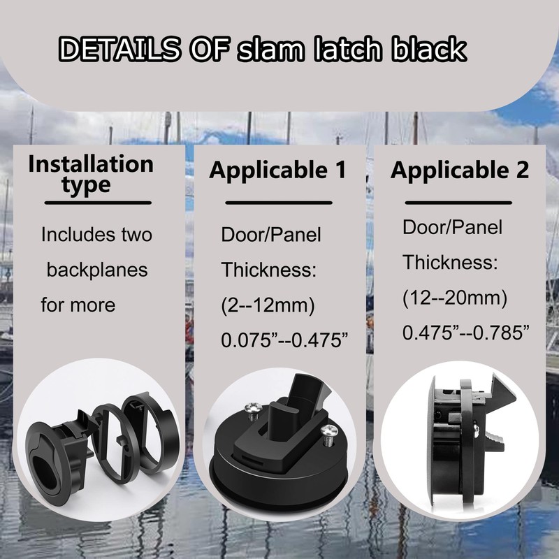Searoam Slam Latch 2'' Flush Pull Latch Black Plastic Nylon
