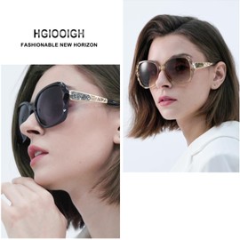 HGIOOIGH - anteojos de sol de lectura bifocales para mujer, de gran tamaño, cuadradas, con marco brillante compuesto brillante, Negro + Champagne, Oversize