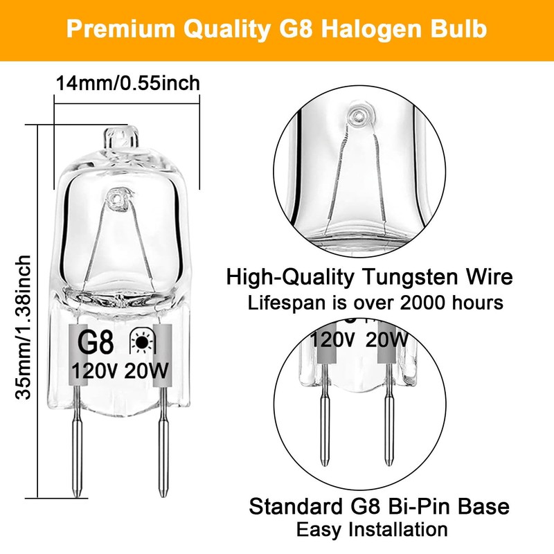 G8 Halogen Bulb 20W 120V T4 JCD Type G8 Base