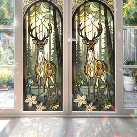 Deer Stained Glass Window Film, Decorative Deer Stained Glass Window Film, Deer Stained Glass Window Film for Bathroom Door Heat Anti UV RA03