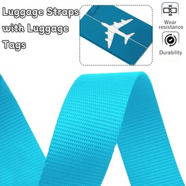 2 Pack Elastic Luggage Fastening Straps and Alloy Tags, Adjustable Suitcase Straps for Add Carry Bag, Travel Packing Belt Accessories for Baggage Handbag (Blue+Pink)