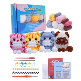 ZaKaBox Crochet Kits for Beginners Adults Kids, Animal Cat Crochet Kit with Step-by-Step Video Tutorials, Beginners Crochet Kit, Soft Yarn, Birthday Gift for Adults, Teens (Crochet Cat 4pcs)
