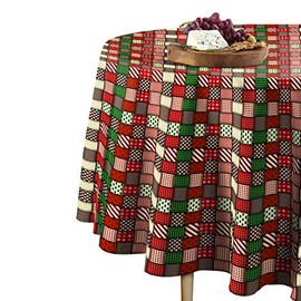 Fabric Textile Products | Christmas Quilt Tablecloth | Holiday Round Tablecloth | 60" Round | Machine Washable and Stain-Resistant for Easy Care | Made in The USA