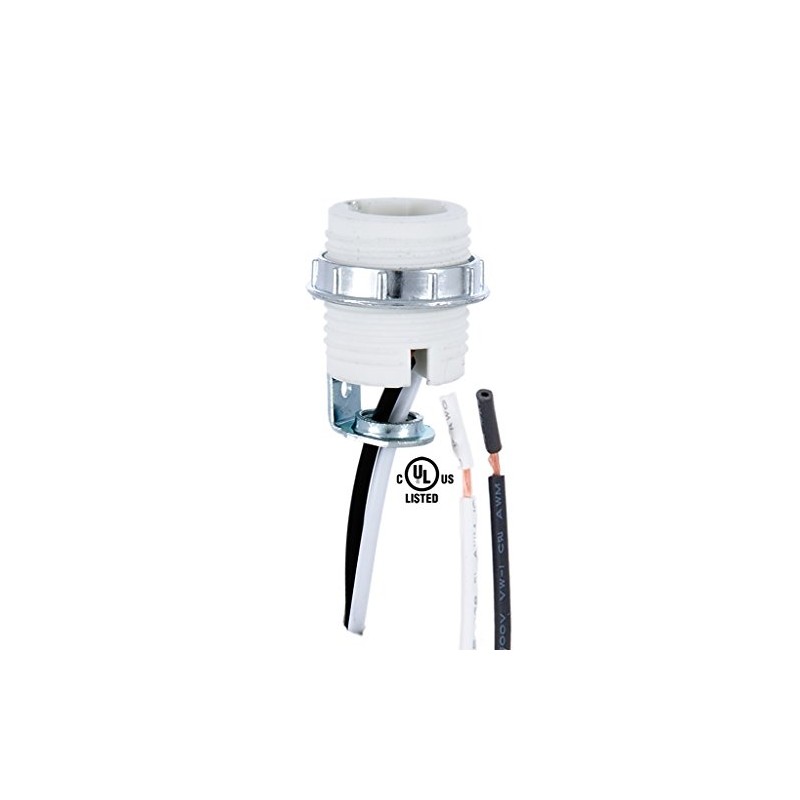 B&P Lamp® Porcelain, Threaded Candelabra Socket with Hickey, Metal Ring,