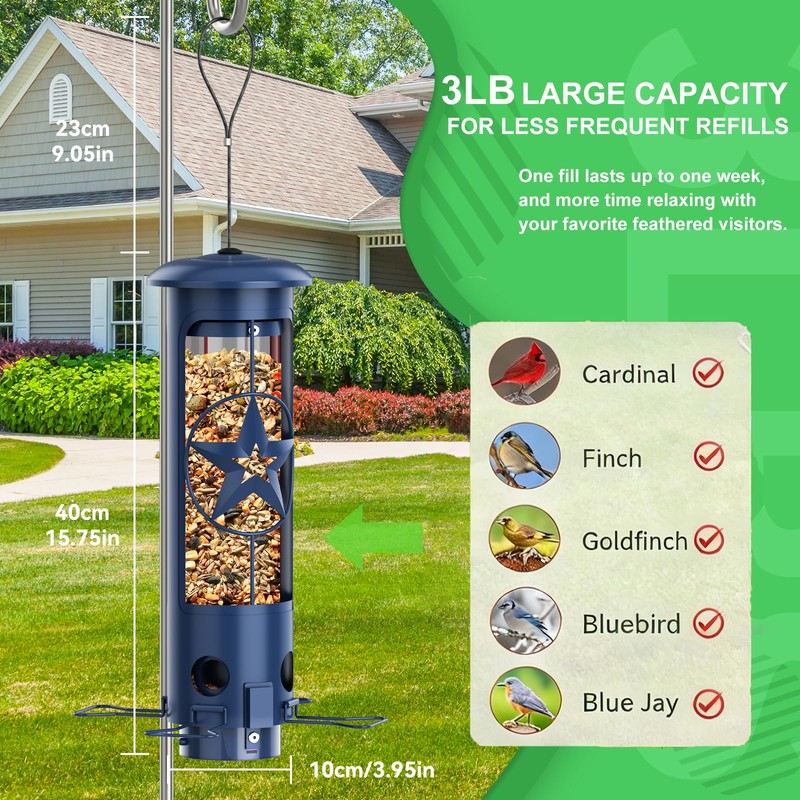 Squirrel Proof Bird Feeders for Outdoors with Weight-Activated, 3LB Large