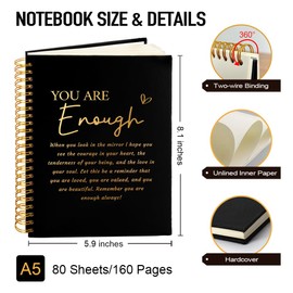 Msticey You Are Enough 160 Blank Pages Hardcover Spiral Notebook, Mental Health Gifts for Daughter Sister, Inspirational Gifts For Friend Employee Staff, Thank You Gifts for Women Men Colleague Leader