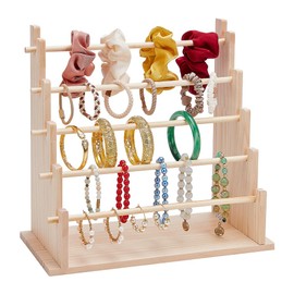FINGERINSPIRE 5 Tier Wood Jewelry Scrunchie Display Stand 31.5x15x30cm PapayaWhip Color Wooden Scrunchie Holder Detachable Bracelet Storage Stand for Bracelets Bangles Watch Scrunchies Organizer