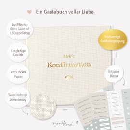 mintkind® Confirmation Guest Book Beige - Memory Book for Confirmation, 60 Pages to Design Yourself, Elegant Linen Cover - Gift for Confirmation, Suitable for Invitation Cards & Decoration