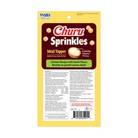 INABA Churu Sprinkles for Cat, Soft & Chewy Churu Filled, Baked Chicken Cat Treat Meal Topper with Vitamin E and Green Tea Extract, 1.05 oz. per Pack, 18 Packs Total, Chicken Recipe with Dashi Flavor