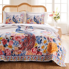 Greenland Home Huntington Oversized Peacock Garden Quilt Set, 2-Piece Twin/XL, Gold