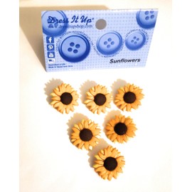 The Flowers Collection by Dress it Up Buttons and Embellishments - 6 Pieces - Sunflowers, Yellow