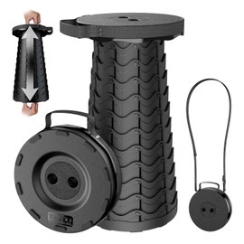 2024 Upgraded Collapsible Stool, Portable Folding Stool, Telescoping Camping Stool, Round Retractable Stool with Anti-Slip Bottom for Camping Gardening Fishing Hiking BBQ [Black]