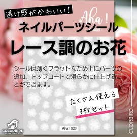 COLORBIRD Nail Seal, Flower Parts, Lace-like Flower, Transparent, Flat Color, Flower Pattern, Sheer, 3 Pieces (White)