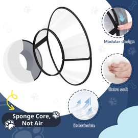 Sponge Core Dog Cone, Inflatable Dog Cone Collar Alternative, Dogs Donut Collar After Surgery, Soft Cone for Large Medium Small Dogs to Stop Licking, No Inflation Required, Clear View(Size 8, Gray)