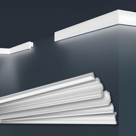 MARBET DESIGN Stucco Moulding Moulding XPS Polystyrene White - LED Indirect Lighting Stucco Wall Strips Profile E-Strips - (20 Metres / 10 Strips E-44)
