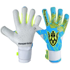 Keeperking Jonior Goalkeeper Gloves for Adults, Men's Football Gloves, Inner Seam, Professional Grip, 4 mm, Firm Fit, Unisex (9, Q-Cyan-BHyb)
