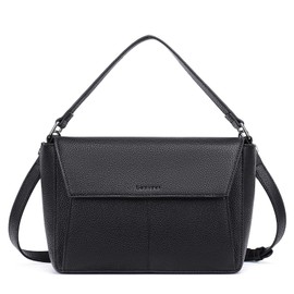 Lexiyat Crossbody Purses for women Vegan Leather Designer Handbags Trendy Top Handle Small Shoulder Bags with Flap Black