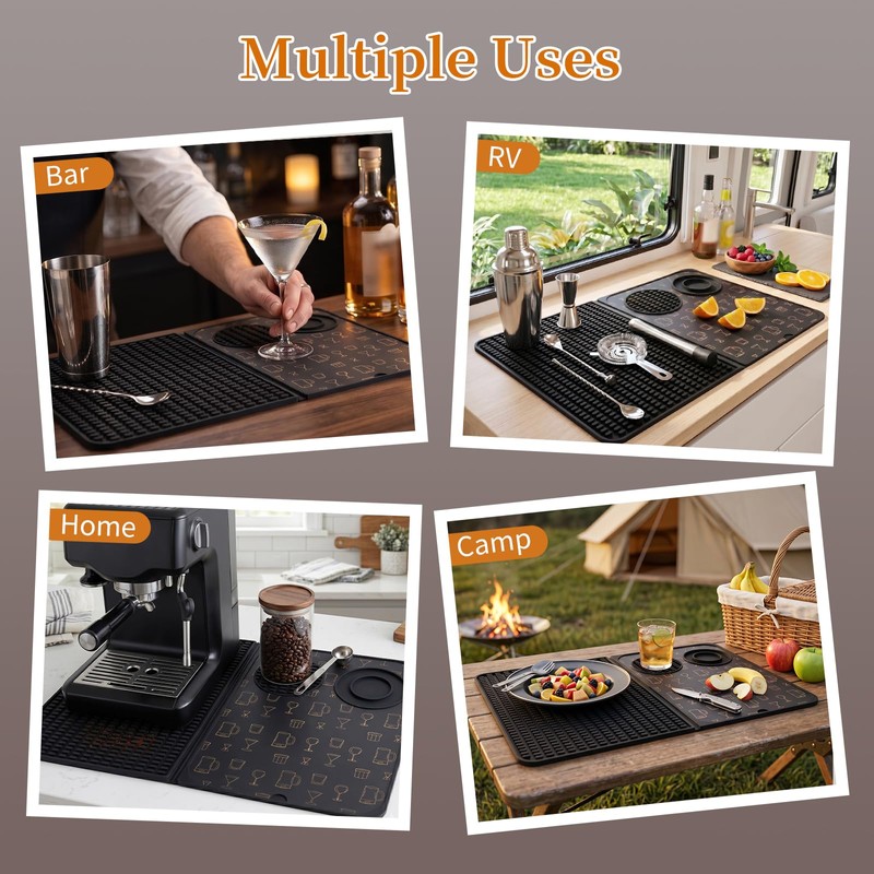 HEIFAM 3-in-1 Bar Mats for Countertop with Cutting Board, Quick-Dry