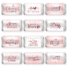 Crtiin 180 Pcs Wedding Candy Wrappers Wedding Favors Candy Sticker Pink Wedding Shower Mini Candy Bar Wrappers Chocolate Labels for Guests Party Decorations Supplies, 6 Styles, Candy Not Included