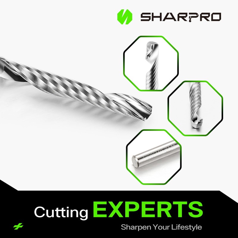 SHARPRO 1/8 O Flute Up Cut CNC Bit, Single Flute