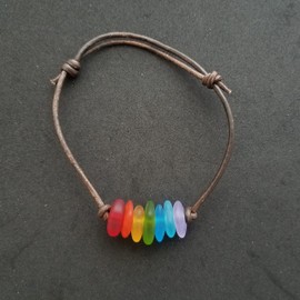 Hawaii is called "Rainbow State", bring home some Hawaii Rainbow with this leather cord sea glass bracelet, (Hawaii Gift Wrapped, Customizable Gift Message)