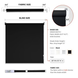 Homebox 70% Blackout Light Filtering Shade Blinds for Windows, Room Darkening Roller Shades Roll up and Down Blinds for Home and Office 20" W×72" H Black