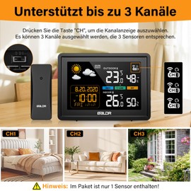 Skeufy Wireless Weather Station with Outdoor Sensor, Indoor and Outdoor Temperature, Humidity, Wireless Weather Station with Weather Forecast, Barometer, Digital Colour Display, DCF Radio-Controlled