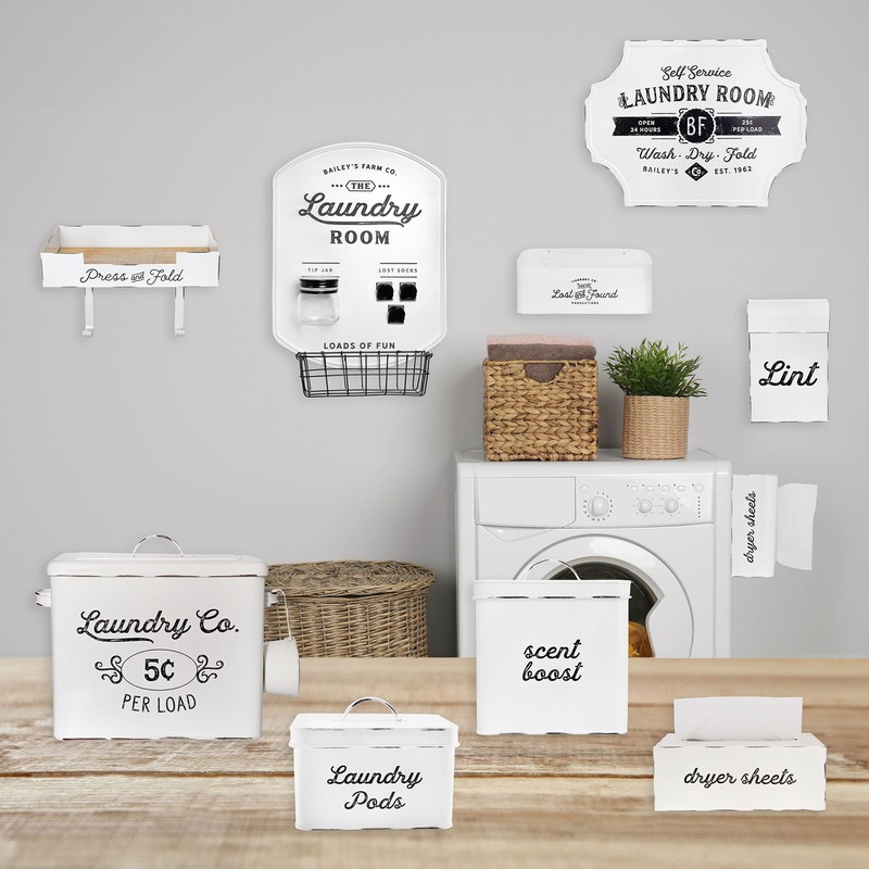 AuldHome Design Dryer Sheet Dispenser; Countertop Rustic White Fabric Softener