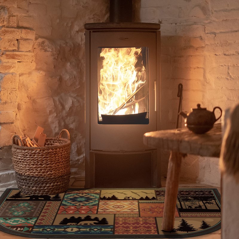 Demissle Fireplace Hearth Rug Fireplace Mats Cabin Southwestern Fireproof Fire