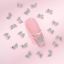 trekko trekko Nail Parts, Ribbon, Silver, Small, Cute, Korea, 20 Pieces
