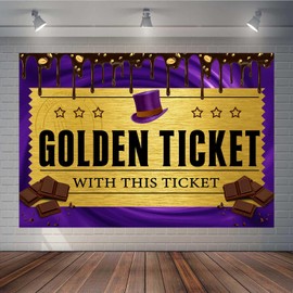 TOAOFY 7x5FT Golden Ticket Photography Backdrop with This Ticket Chocolate Factory Candy Party Background Kids Birthday Party Banner Baby Shower Decor Photo Booth Props TAYBDJ820