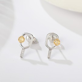 Pickleball Stud Earrings 925 Sterling Silver Jewelry Pickle Ball Gifts for Women Lover Players