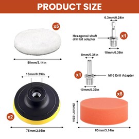 XoeLLe 17 Pcs Car Polishing Pads, Drill Buffer Attachment, 80mm Buffing Pads, Drill Polishing Pads, with Drill Adapters, for Cordless Screwdrivers, Polishing Machines, Sanding, Waxing