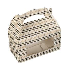 Bio Tek 9.5 x 5 x 5 Inch Gable Boxes For Party Favors, 25 Attractive Gift Boxes - Plaid Pattern, Clear PET Window, Paper Barn Boxes, With Built-In Handle, Disposable