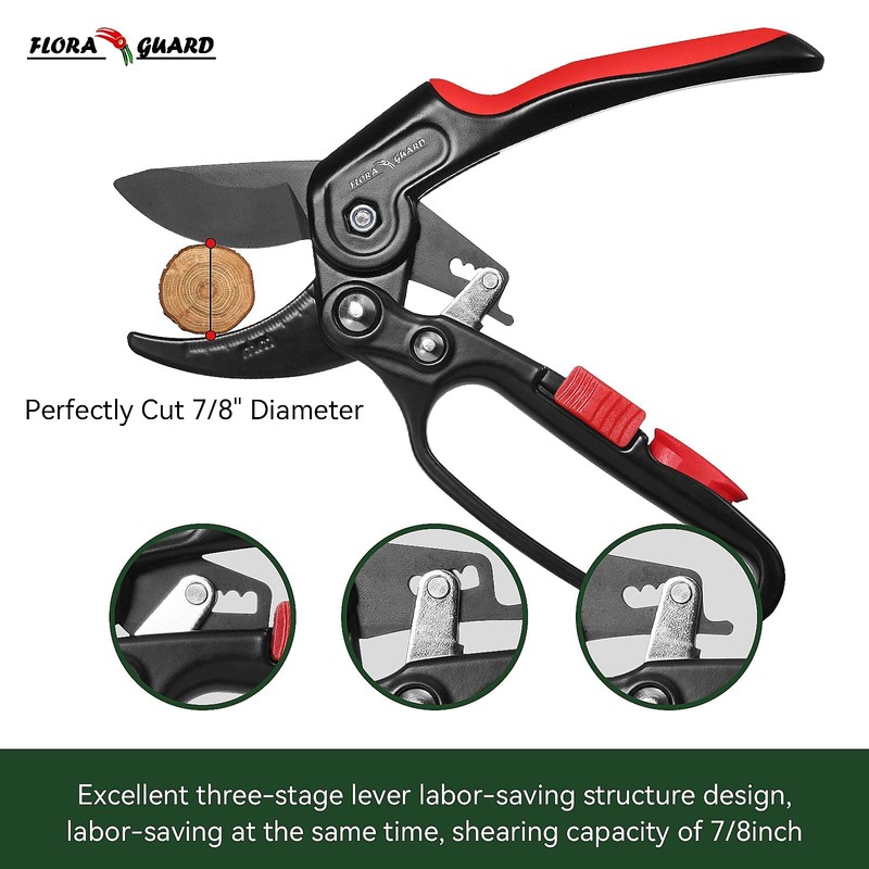FLORA GUARD Ratchet Pruning Shears, Gardening Shears, Pruning Shears, Raw