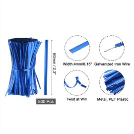 sourcing map 2.3" Twist Ties, Metallic Twist Ties, Reusable Plastic Coated Twist Ties for Bakery, Candy Bags, Coffee Bags, Goodie Bags, Pack of 800, Blue