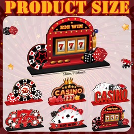 CroBlissful 6 Pcs Casino Theme Table Centerpieces Casino Night Party Wood Tabletop Decorations Poker Chips Poker Machines Dice Spades Wooden Signs for Birthday Party Decoration