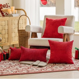 Home Brilliant Red Pillow Covers 18x18 Decorative Corduroy Plush Throw Pillows for Couch Holiday Wedding Christmas, Set of 2, Red