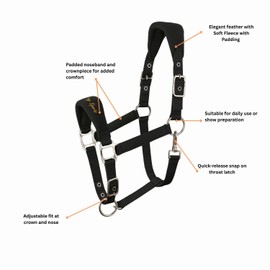 AK Feather Soft Padded Horse Head Collar – Extra Comfort Padding, Adjustable Curb & Poll Straps – Gentle, Durable & Secure Halter for Horses AKRS-6070-01 (Black, Full/ (L),)