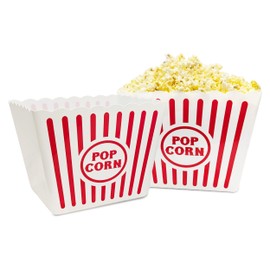 Large Reusable Plastic Popcorn Containers – Classic Red & White Striped Popcorn Buckets Reusable Design for Kids' Parties, Carnivals, 7" x 6.75" (Set of 2) - popcorn boxes for Family Movie Night
