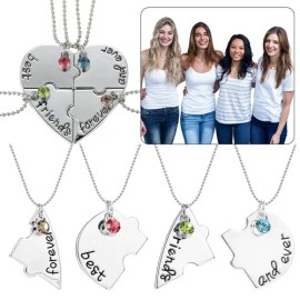 ZIVOR - Set 4 Collares Corazón Siempre Amigos Forever Friends Bff,colgante de corazón de acero inoxidable, collar con costuras de rompecabezas，Best
