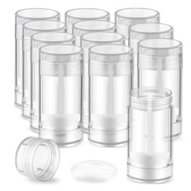 DMuuuDM 12 Pack 2.5 oz/75ml Plastic Deodorant Container,Empty Round Twist-Up Bottom Filling Stick Tube for Deodorant,Solid Lotion Bar,Body Balm,Soap Stick,Sunscreen-UPSIDE DOWN FILLING (Crystal Clear)