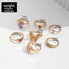 GIGB PBDK Boho Chunky Stackable Knuckle Rings for Women Lover,Colorful Crystal Butterfly Heart Ring Set Joint Finger Nail Rings Jewelry Accessories Gift (Gold)